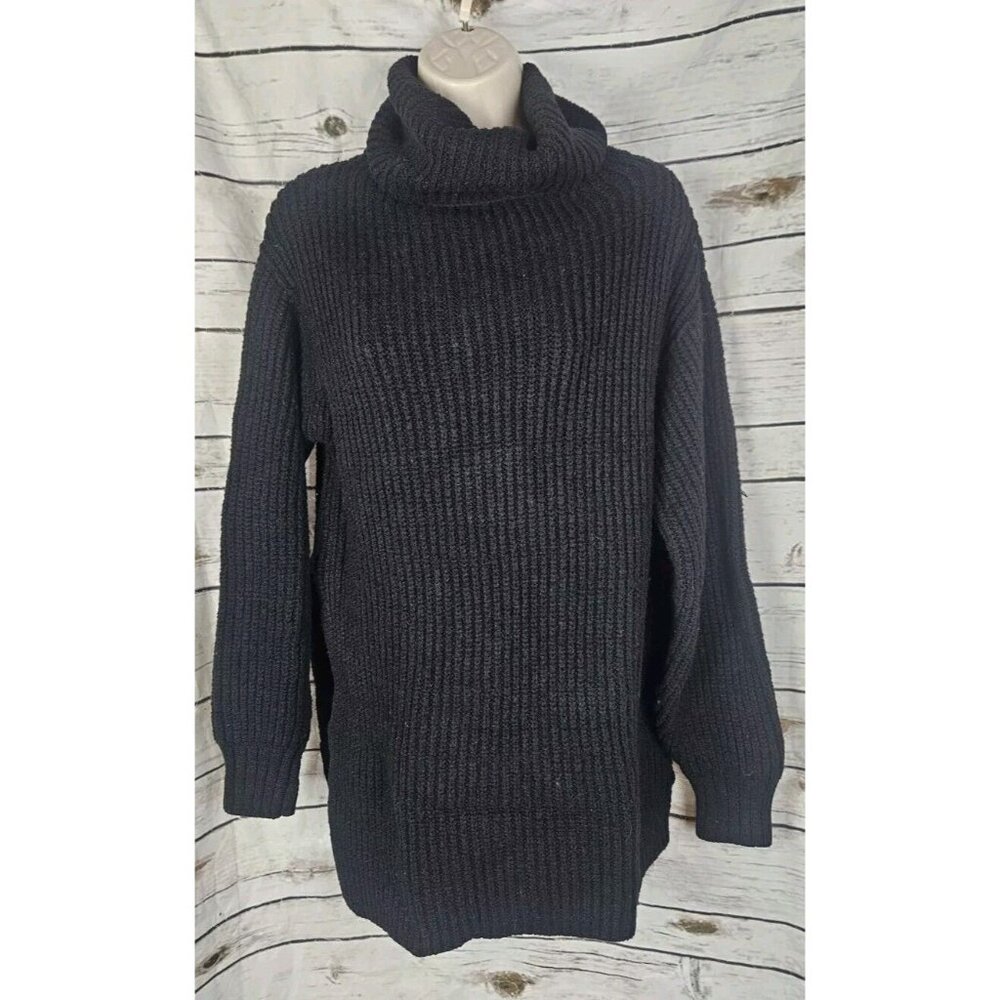Free People Eleven Black Chunky Turtleneck Sweater Cardigan XS Side Slit Oversiz